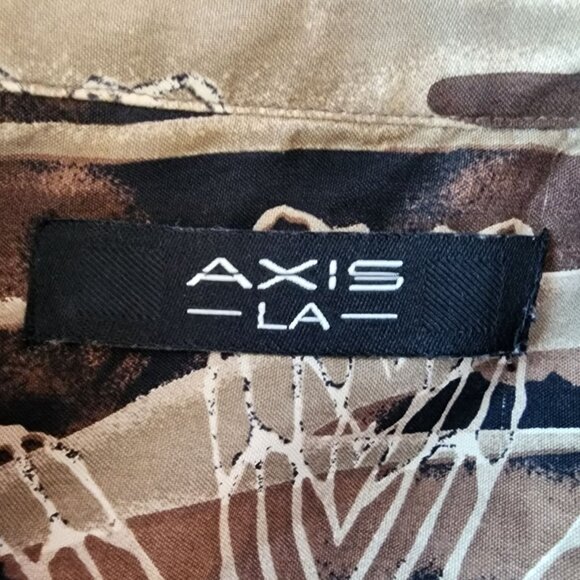 Axis LA Mens Medium Shirt Silk Hawaiian Floral Tan Brown Black Tropical Party - Picture 7 of 10